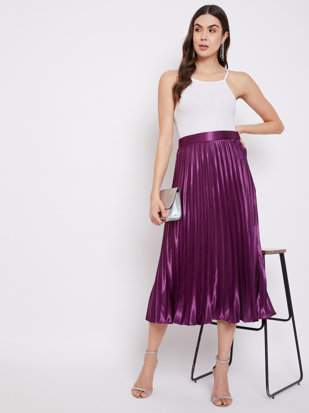 

Uptownie Lite Purple Satin Pleated Midi Skirt