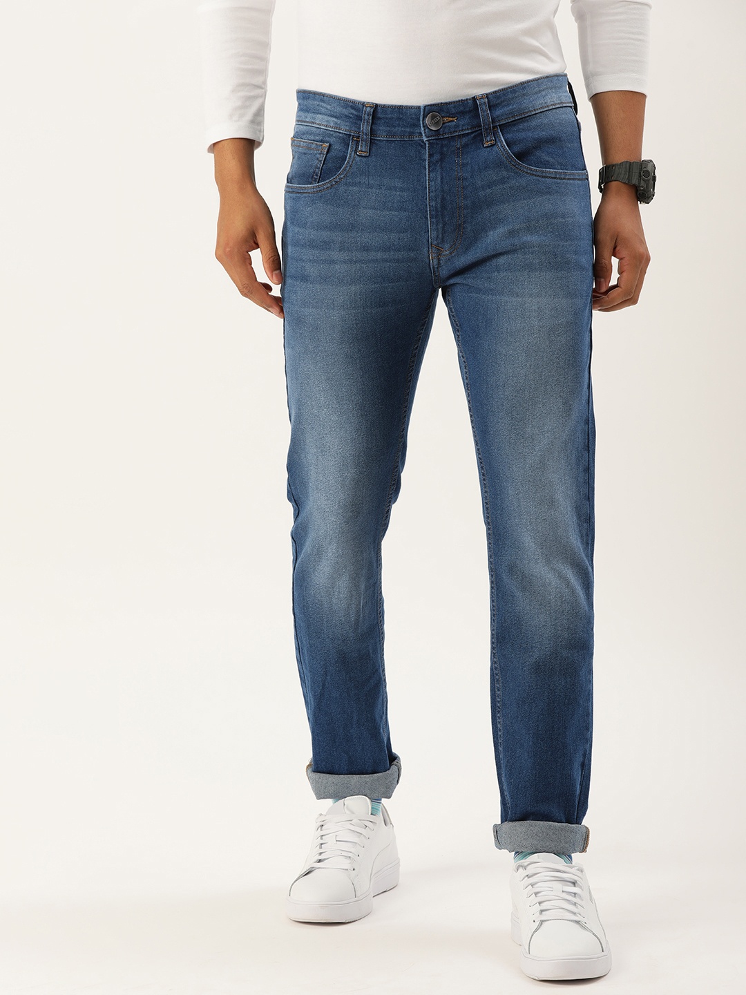 

SINGLE Men Blue Slim Fit Mid-Rise Heavy Fade Jeans