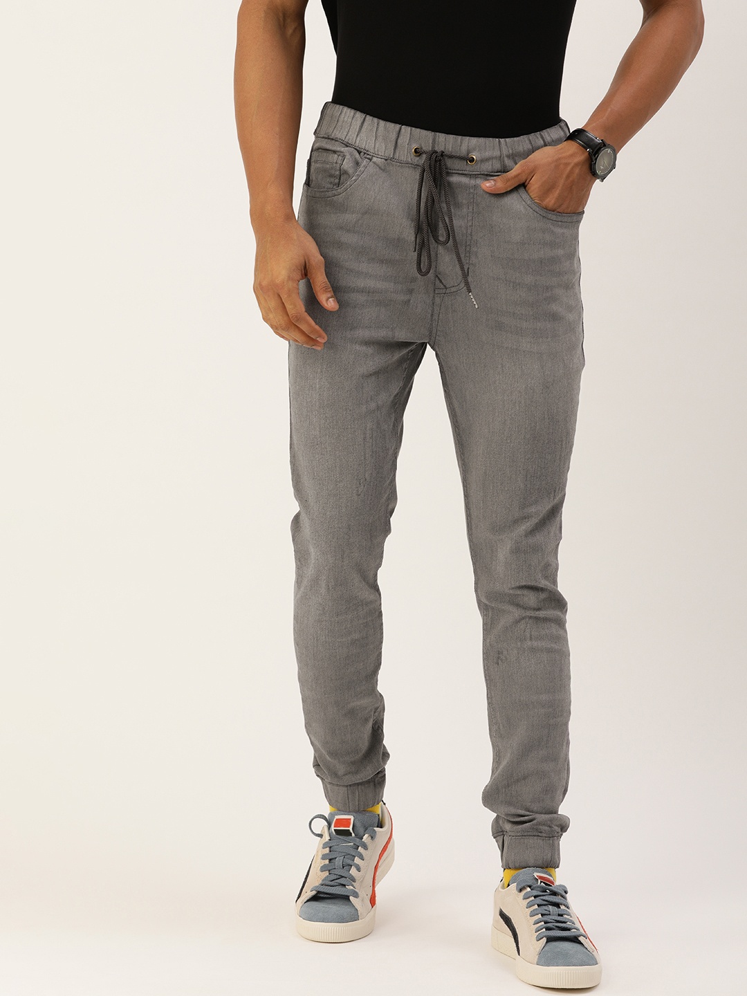 

SINGLE Men Grey Jogger Fit Light Fade Mid Rise Stretchable Jeans
