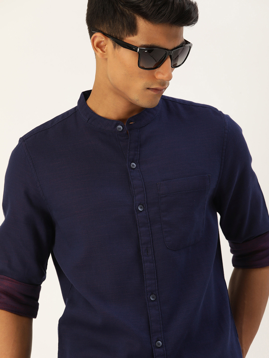 

SINGLE Men Navy Blue Slim Fit Cotton Casual Shirt