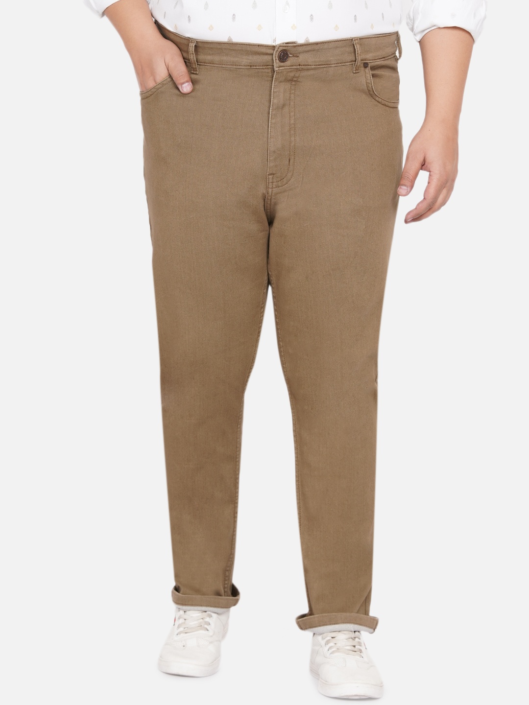 

Men Khaki Regular Fit Mid-Rise Clean Look Stretchable Plus Size Jeans