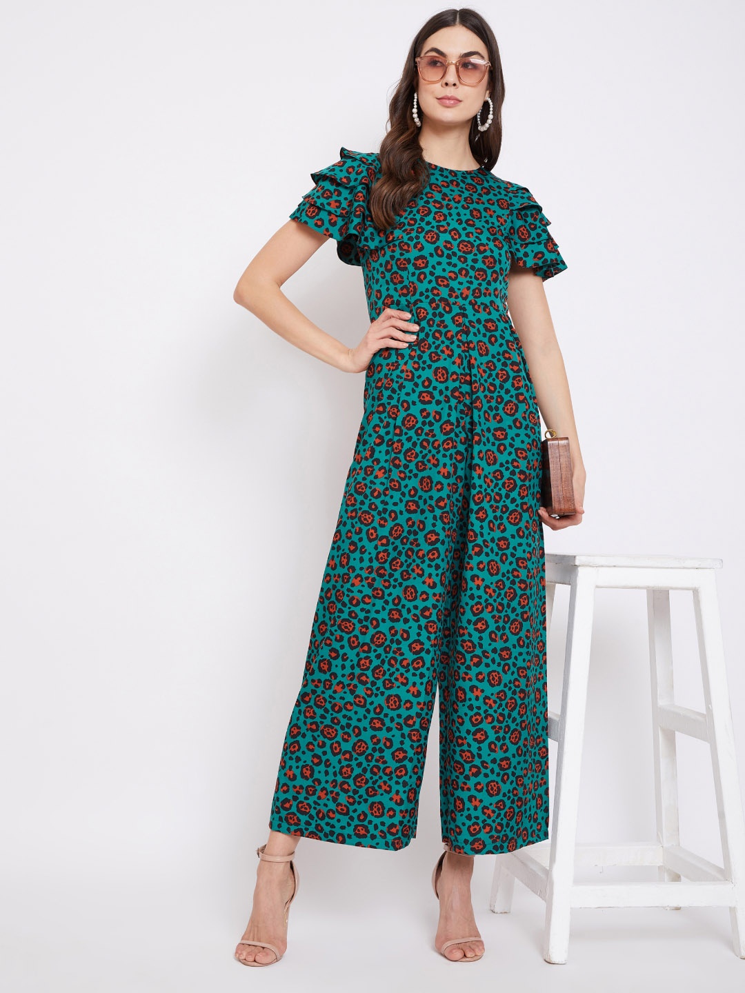 

Uptownie Lite Women Green & Red Printed Ruffle Sleeves Basic Jumpsuit