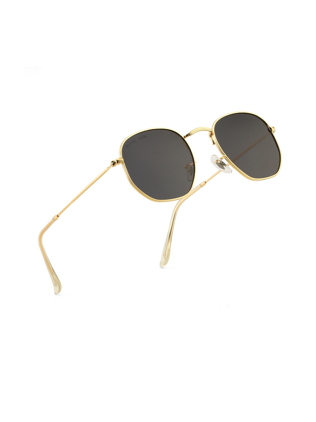 

ROYAL SON Unisex Black Lens & Gold-Toned Oval Sunglasses