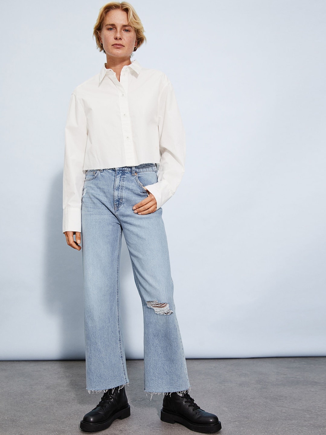 

H&M Women Blue Wide High Ankle Jeans