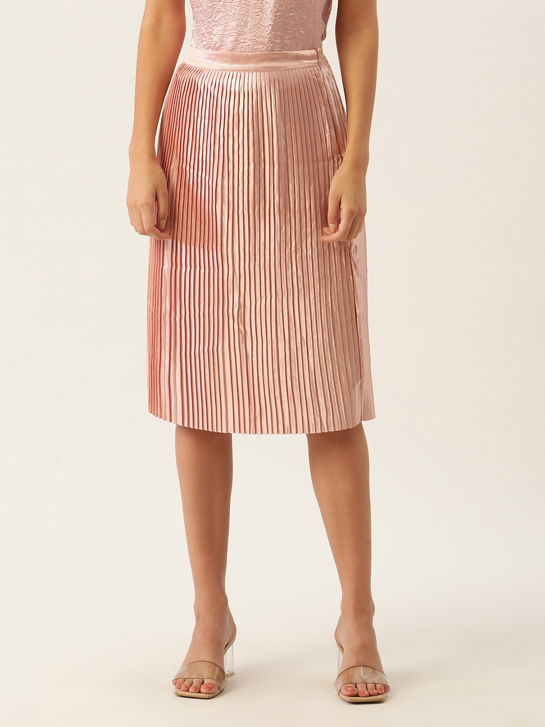 

ZOELLA Women Pink Solid Pleated A-Line Skirt