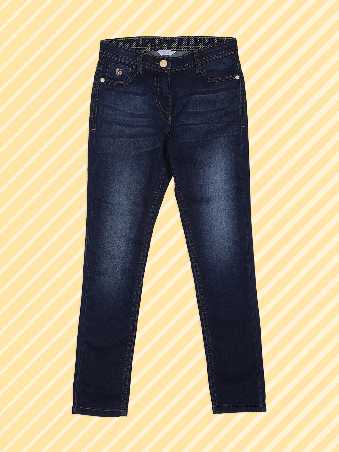 

U.S. Polo Assn. Kids Girls Navy Blue Slim Fit Mid-Rise Clean Look Jeans