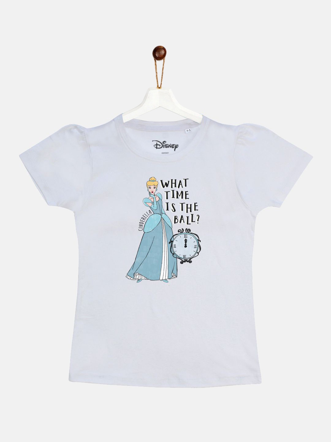 

YK Disney Girls White Cinderella Print Round Neck T-shirt