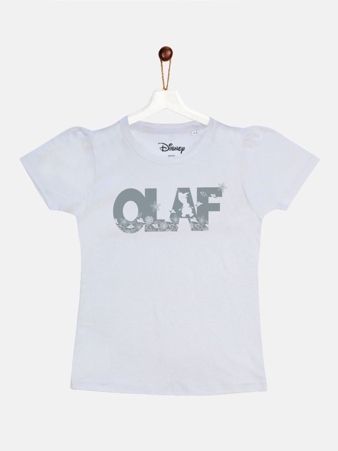 

YK Disney Girls White Frozen Olaf Printed Round Neck Cotton Pure Cotton T-shirt