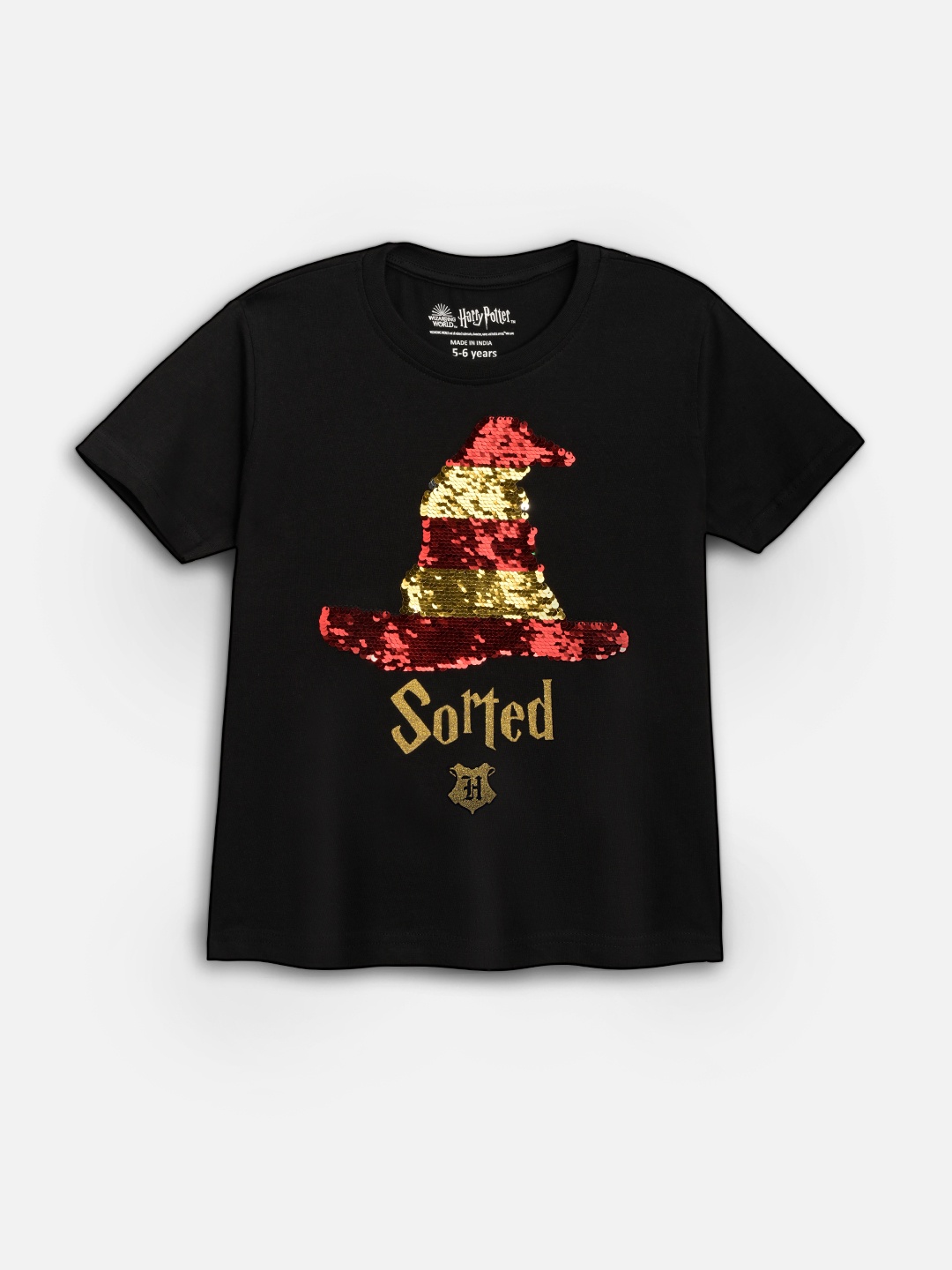 

Nap Chief Kids Reversible Black Harry Potter Sequinned Round Neck T-shirt