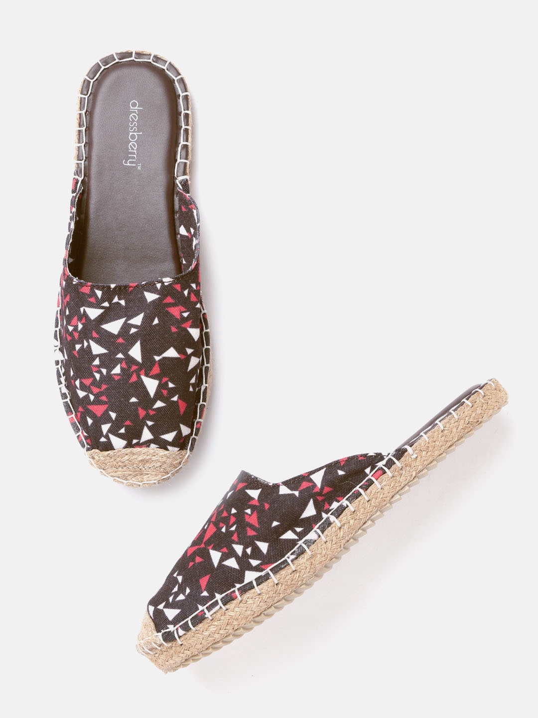 

DressBerry Women Coffee Brown & White Printed Espadrilles Mules