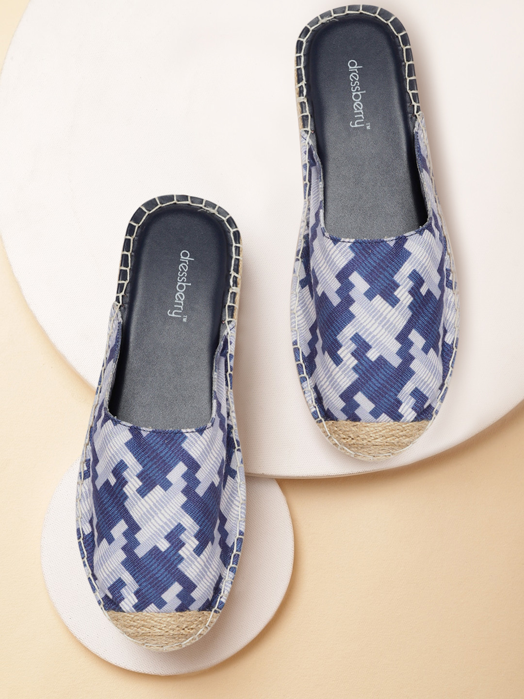 

DressBerry Women Blue & White Printed Espadrille Mules