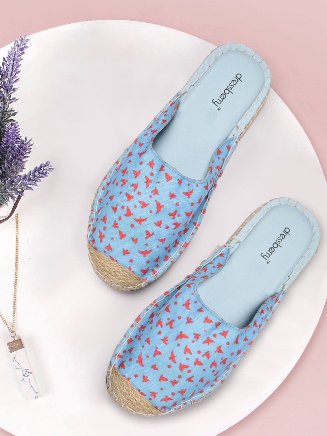 

DressBerry Women Blue & Orange Printed Espadrille Mules