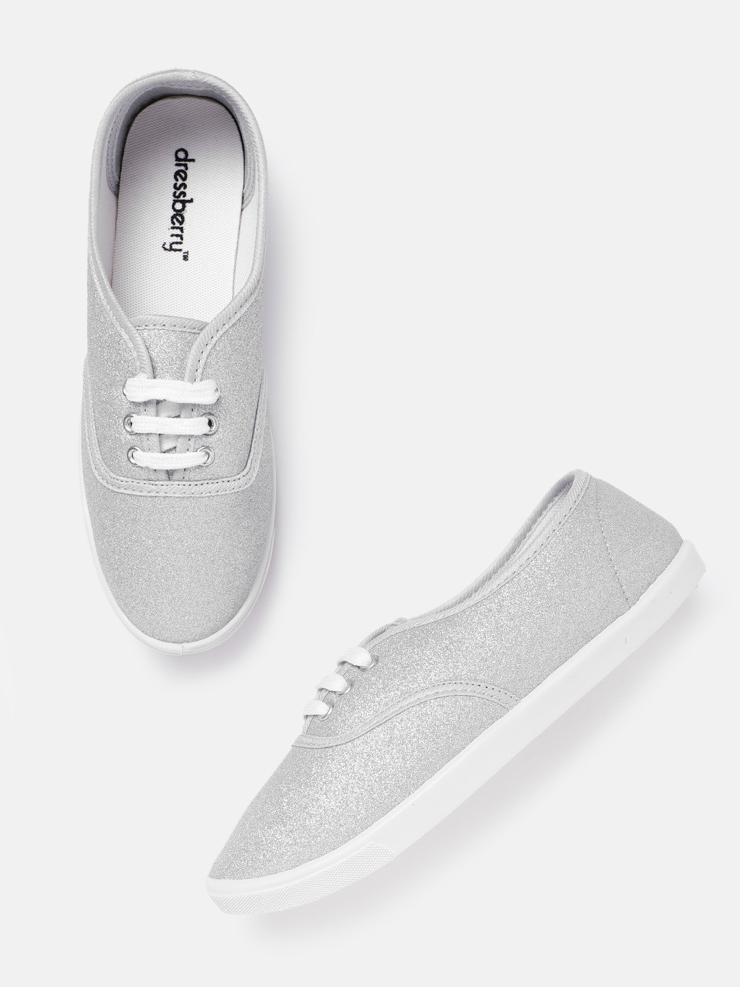 

DressBerry Women Silver-Toned Glitter Sneakers