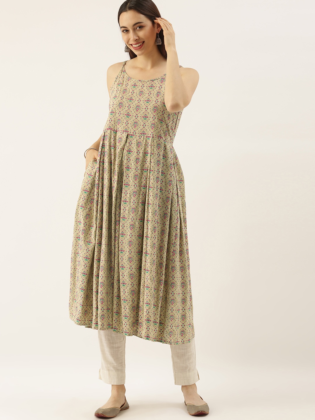 

House of Pataudi Women Green Ethnic Motifs Printed Kurta