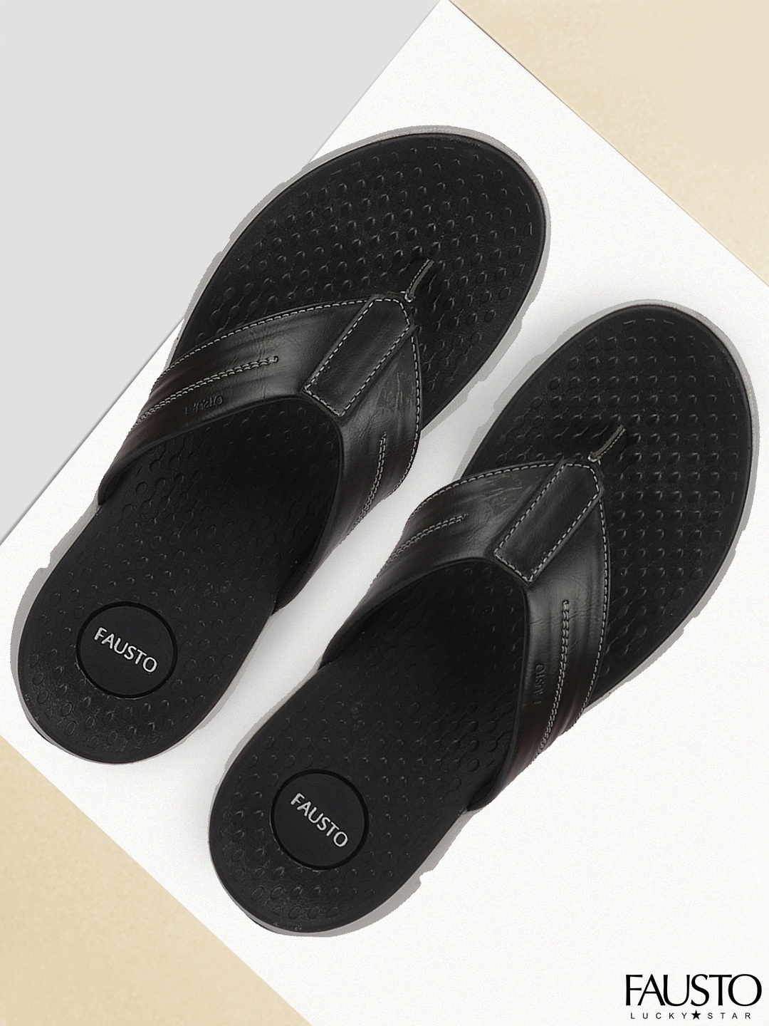 

FAUSTO Men Black & Grey Colourblocked Thong Flip-Flops