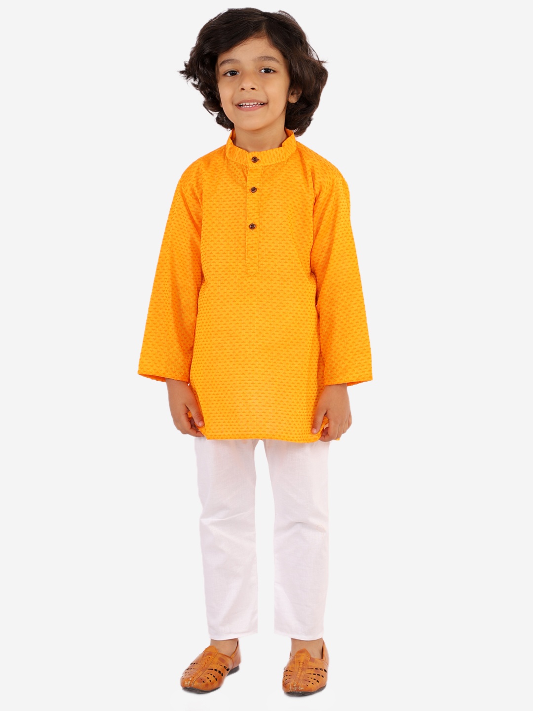 

Superminis Boys Orange Pure Cotton Kurta with Pyjamas