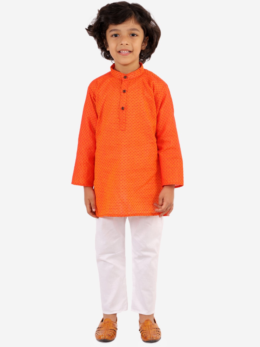 

Superminis Boys Orange Solid Kurta with Pyjamas