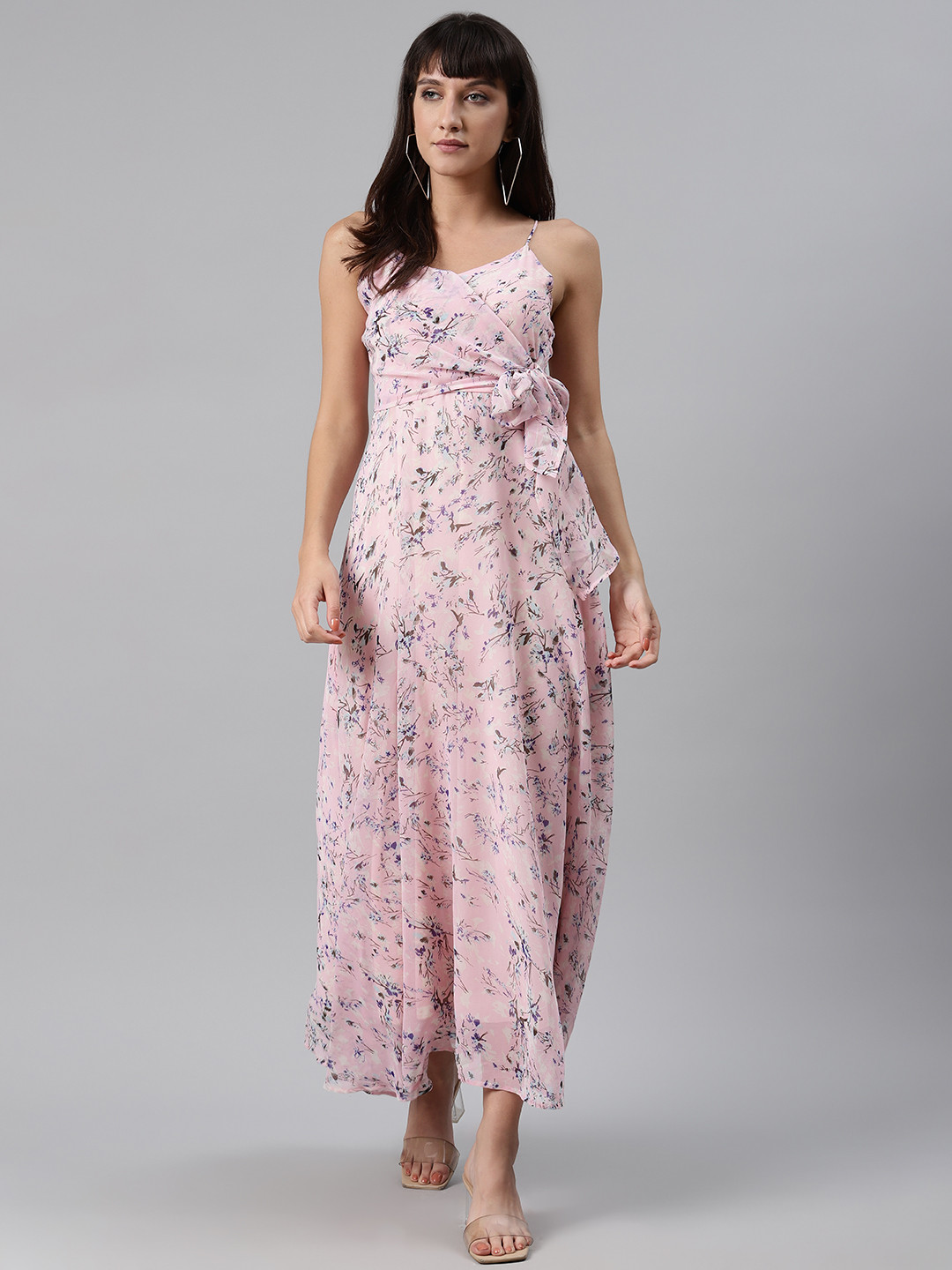 

Trend Arrest Women Pink & Blue Romantic Floral Print Wrap Maxi Dress