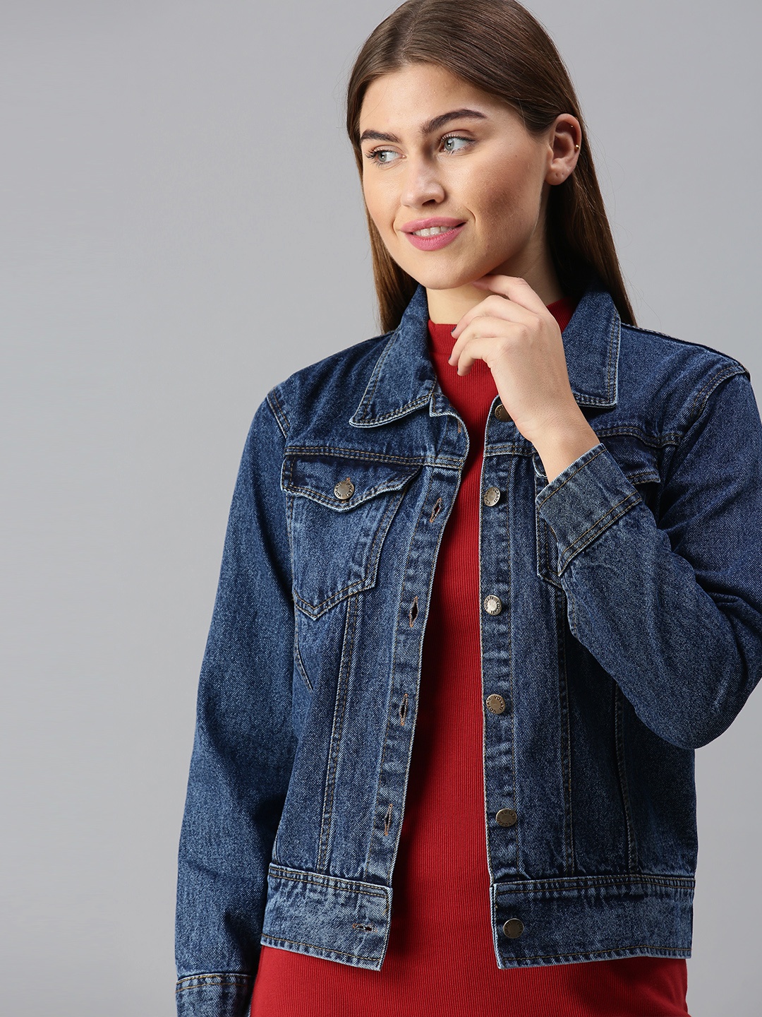 

VOXATI Women Blue Solid Denim Jacket