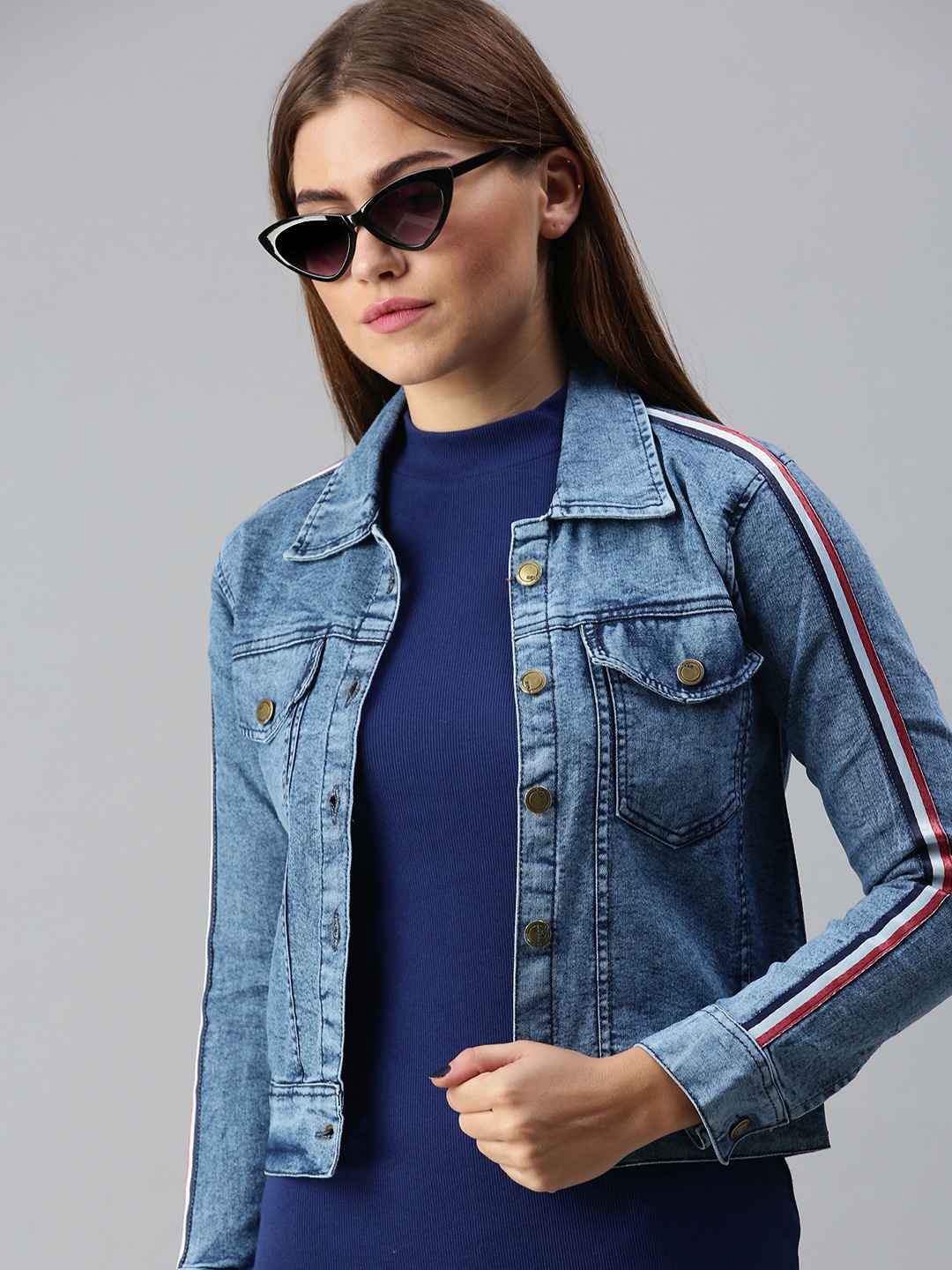 

VOXATI Women Blue Solid Denim Jacket