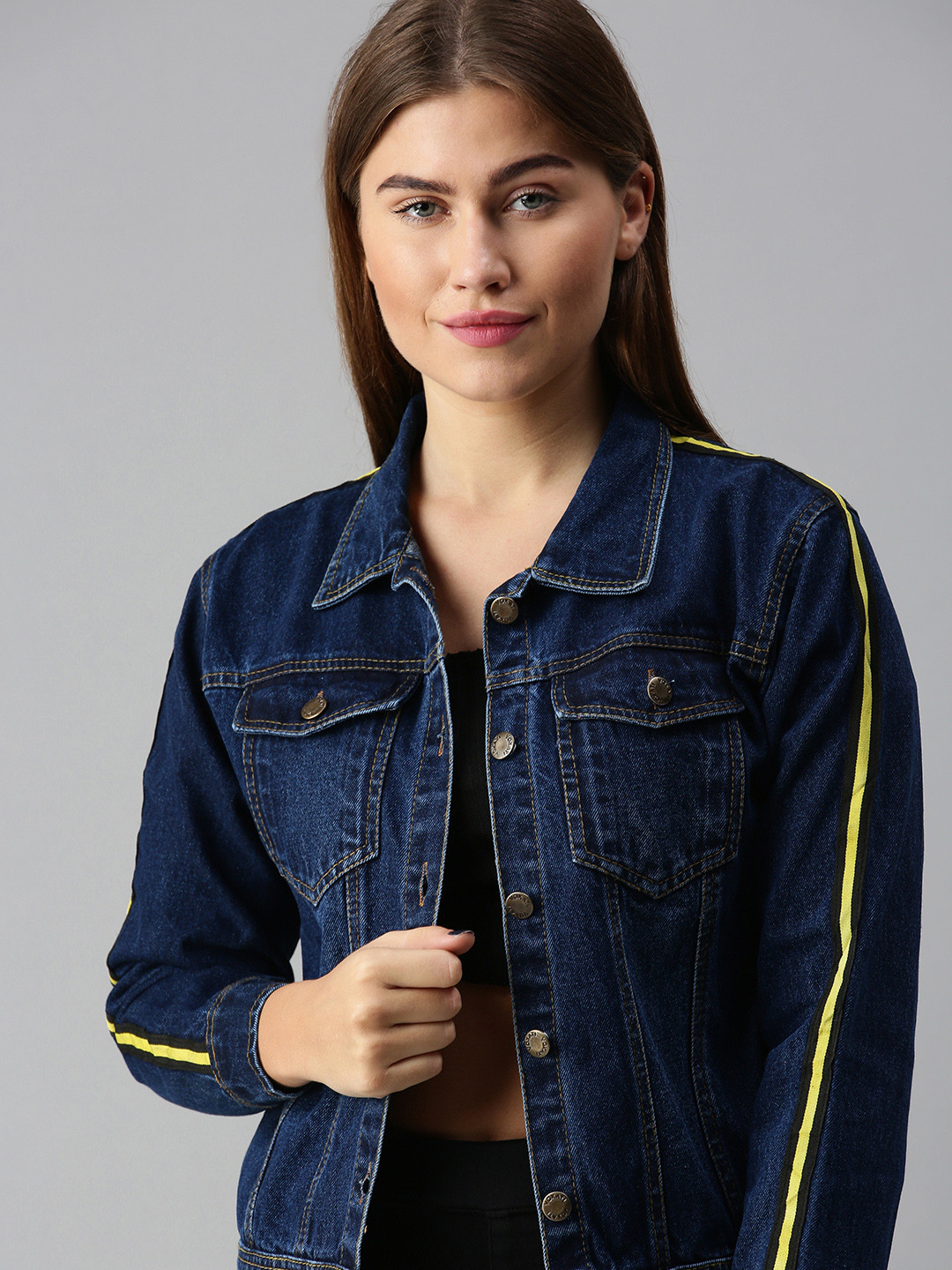 

VOXATI Women Blue Solid Denim Jacket