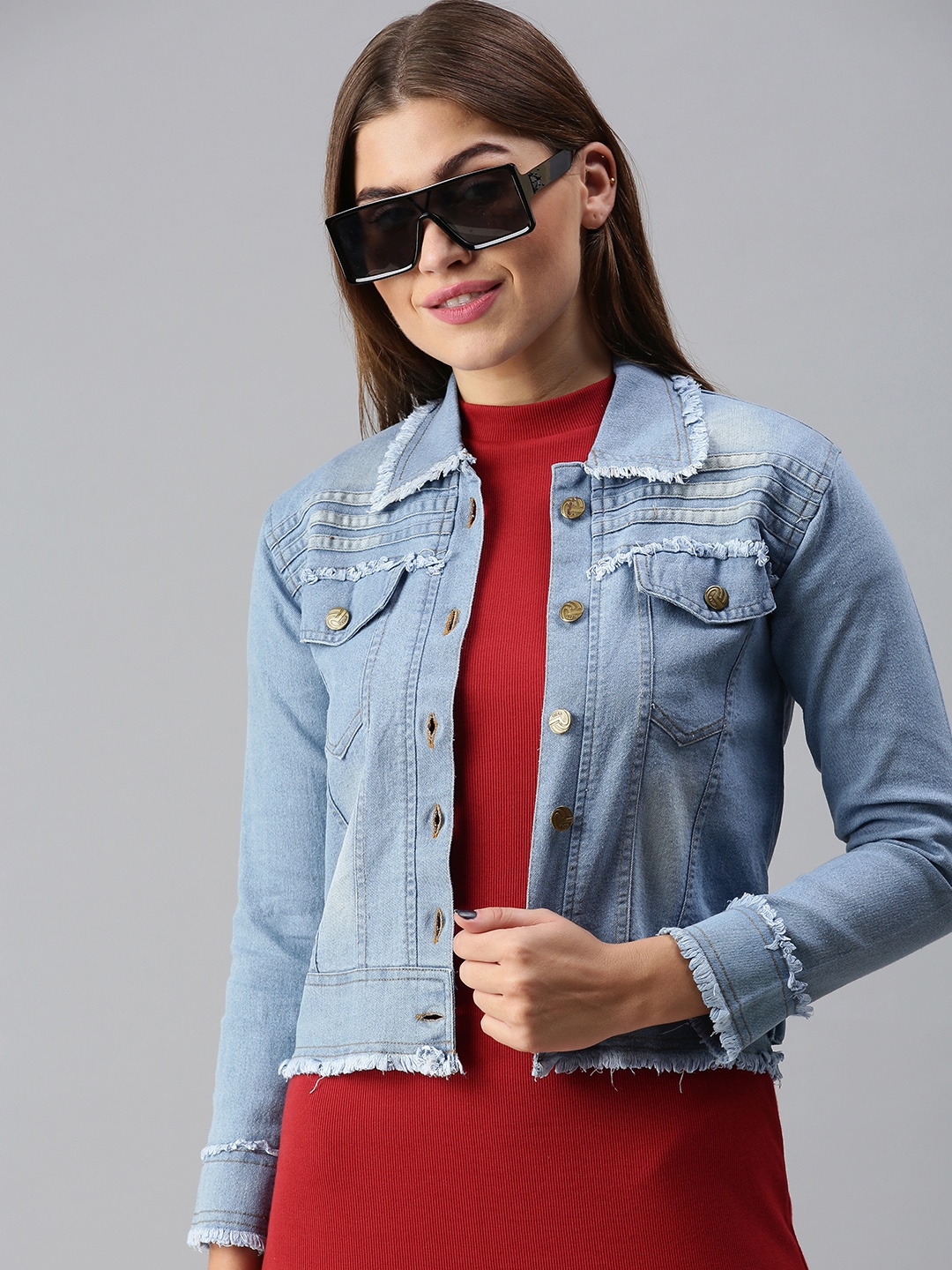 

VOXATI Women Blue Solid Denim Jacket
