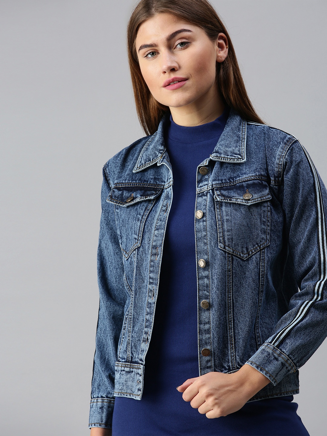 

VOXATI Women Blue Solid Denim Jacket