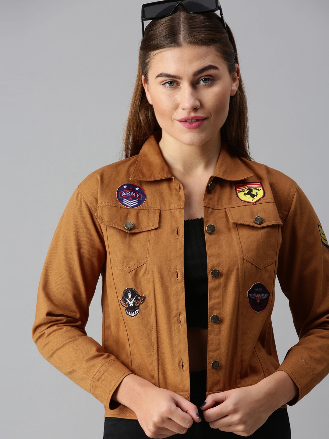 

VOXATI Women Mustard Printed Tailored Jacket with Patchwork