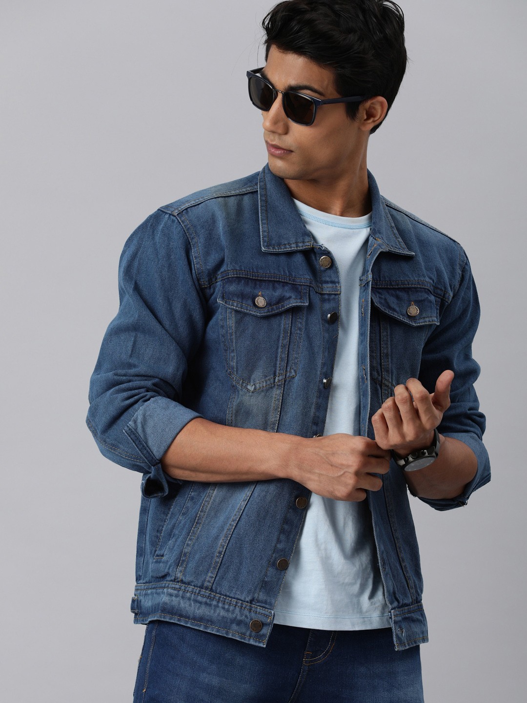 

VOXATI Men Blue Solid Denim Jacket