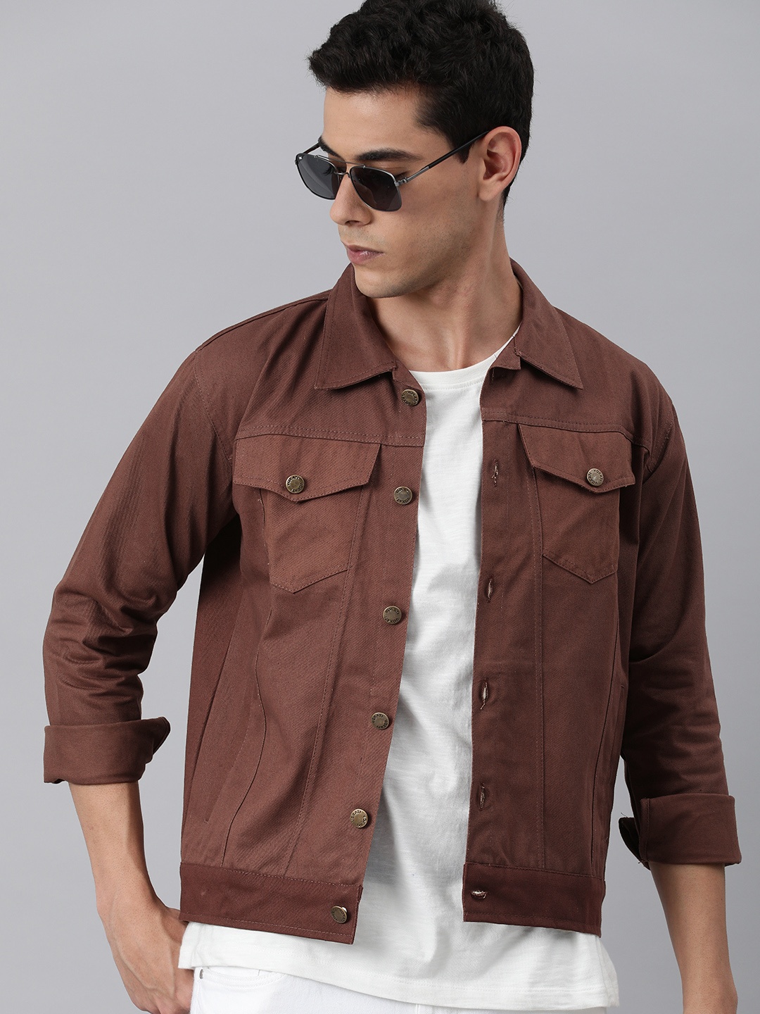 

VOXATI Men Brown Solid Denim Jacket