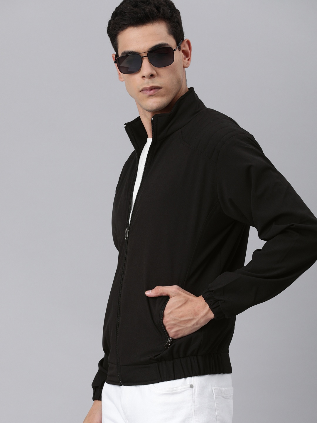 

VOXATI Men Black Windcheater Bomber Jacket