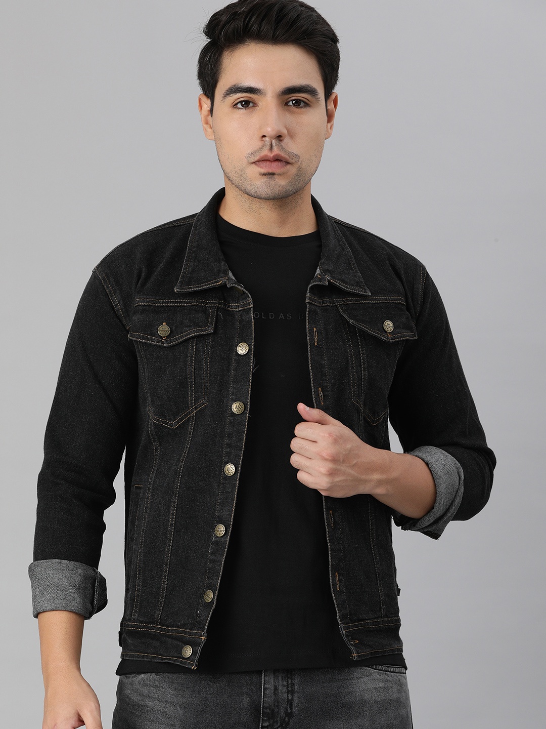 

VOXATI Men Black Denim Jacket