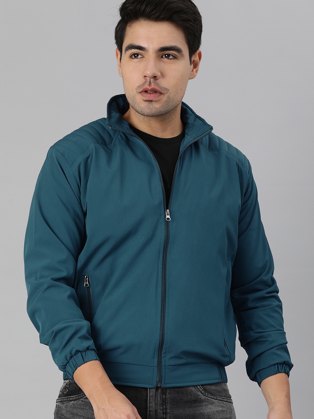 

VOXATI Men Teal Blue Windcheater Puffer Jacket