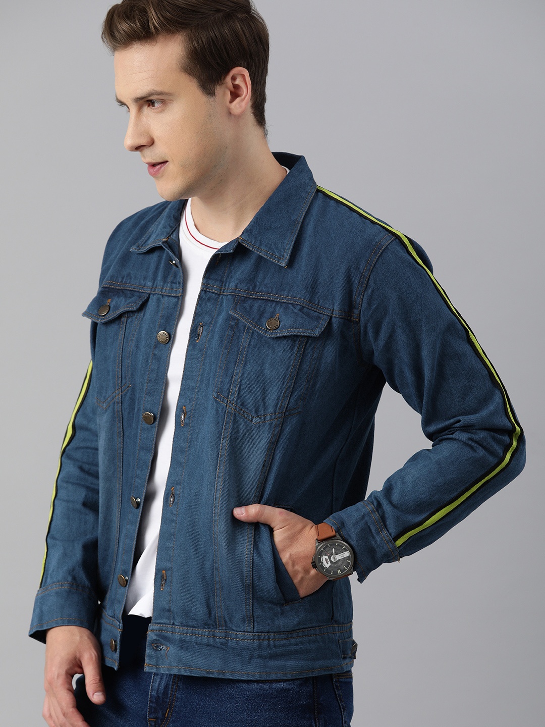 

VOXATI Men Blue Solid Denim Jacket