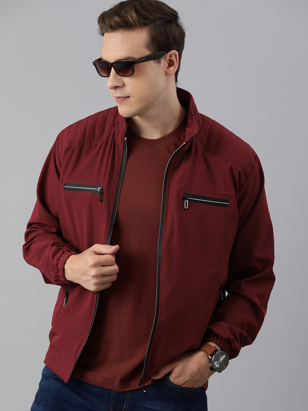 

VOXATI Men Maroon Solid Windcheater Jacket