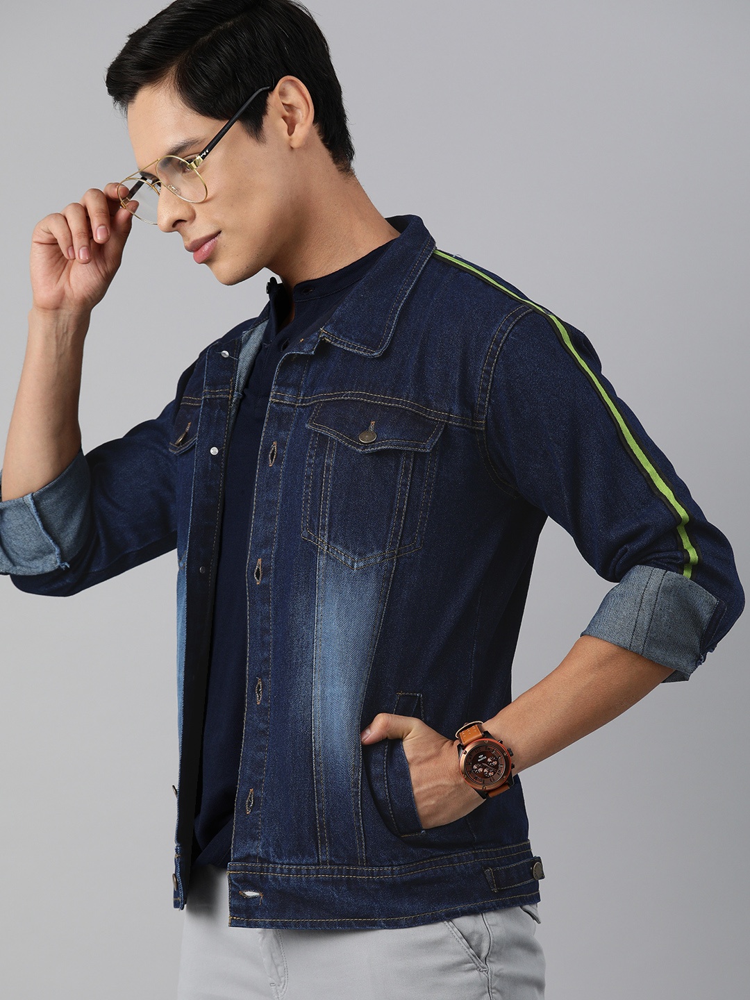 

VOXATI Men Blue Solid Denim Jacket