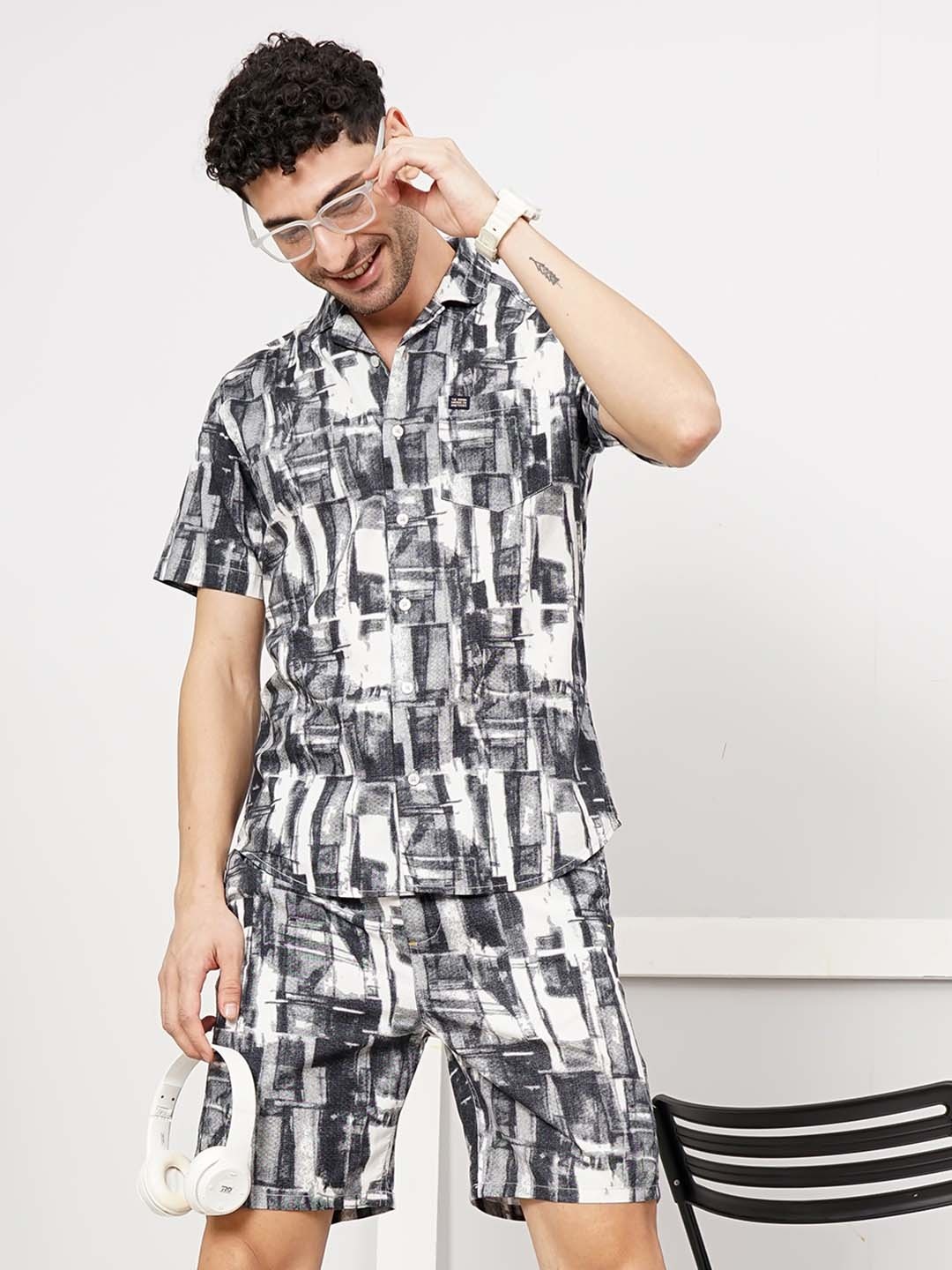 

The Indian Garage Co Men Pure Cotton Printed Night suit, Black