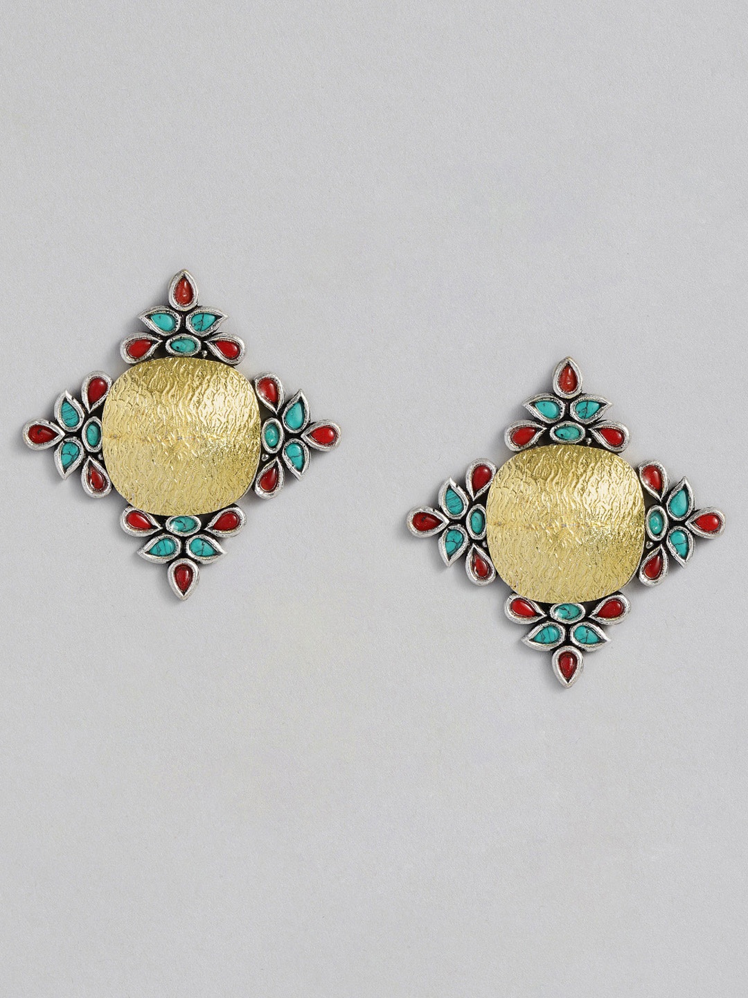 

AccessHer Women Yellow & Red Square Studs Earrings