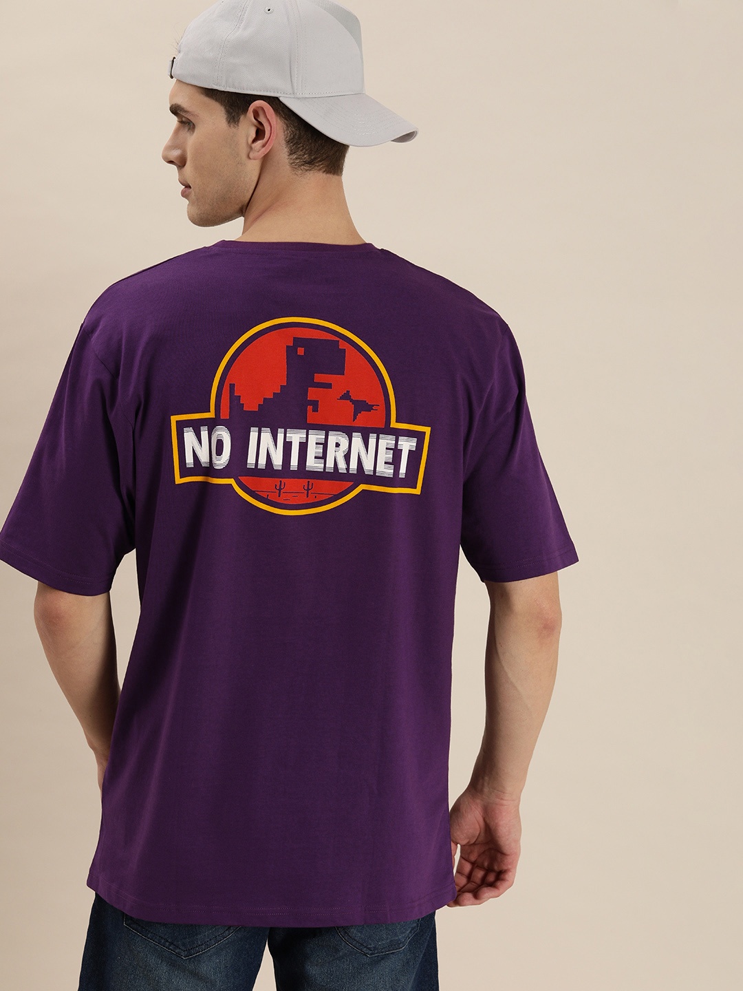 

Difference of Opinion Men Purple Oversized Loose Fit Printed Pure Cotton T-shirt