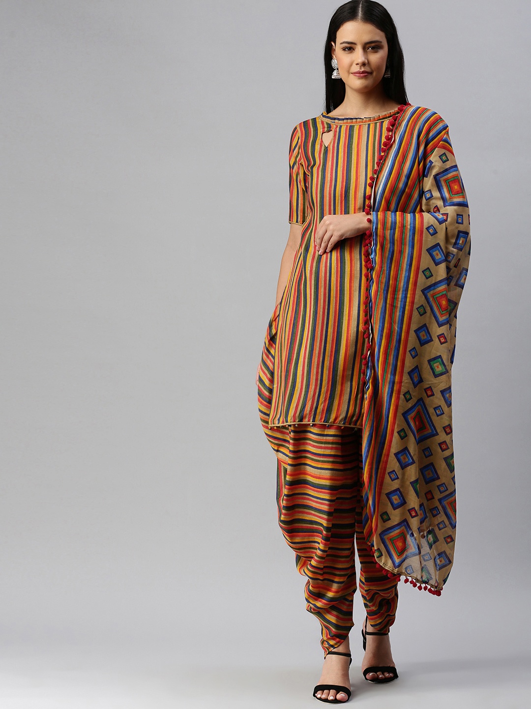 

SHAVYA Beige & Red Cotton Blend Unstitched Dress Material