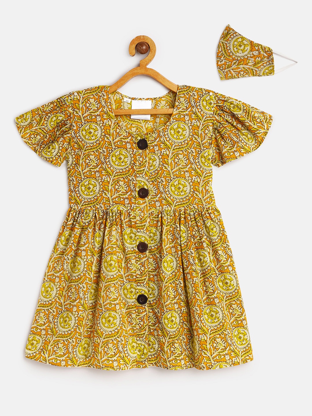 

kidcetra Girls Yellow Printed Fit and Flare Dress