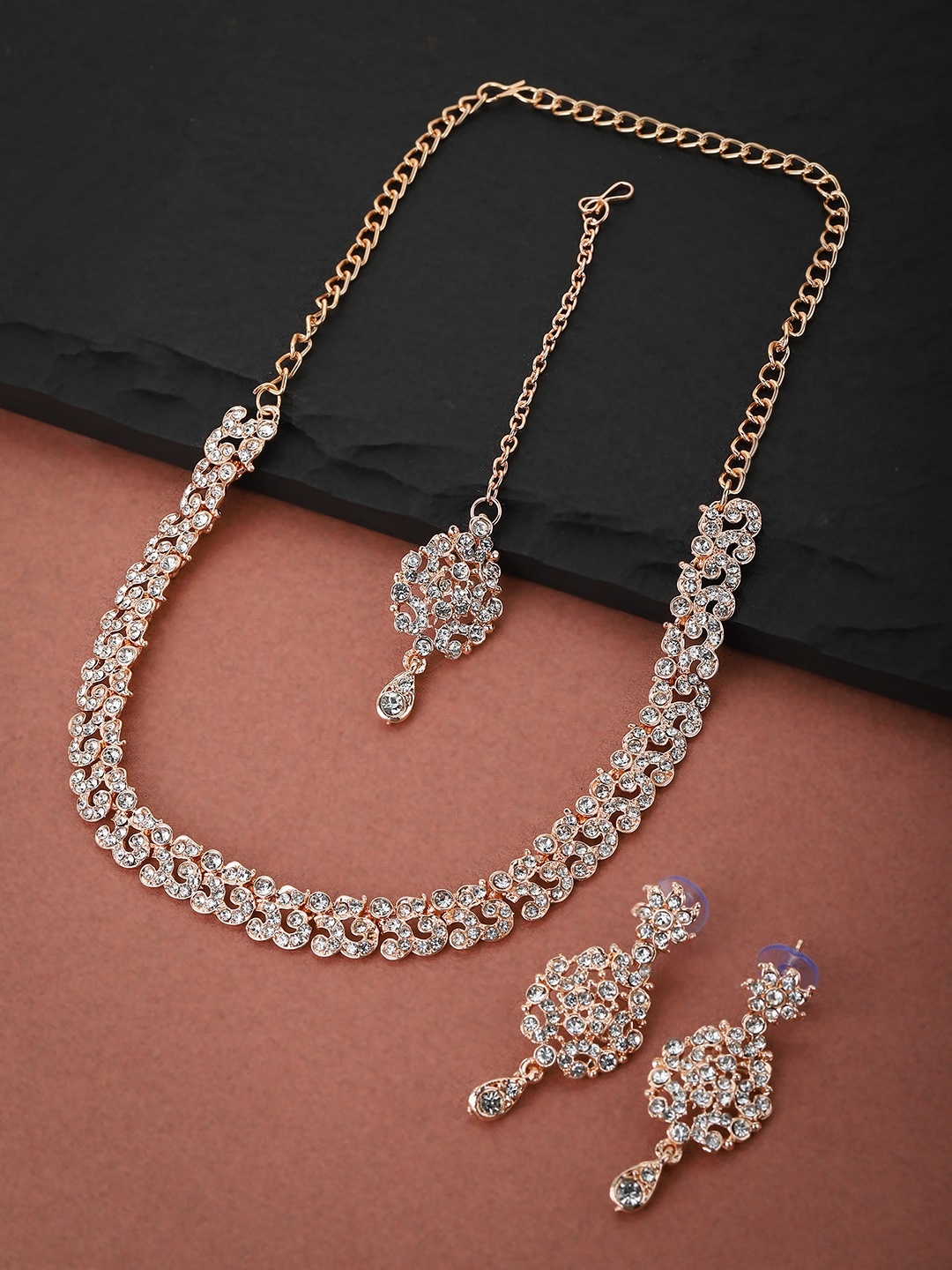 

Carlton London Rose-Gold Plated CZ Studded Handcrafted Jewellery Set