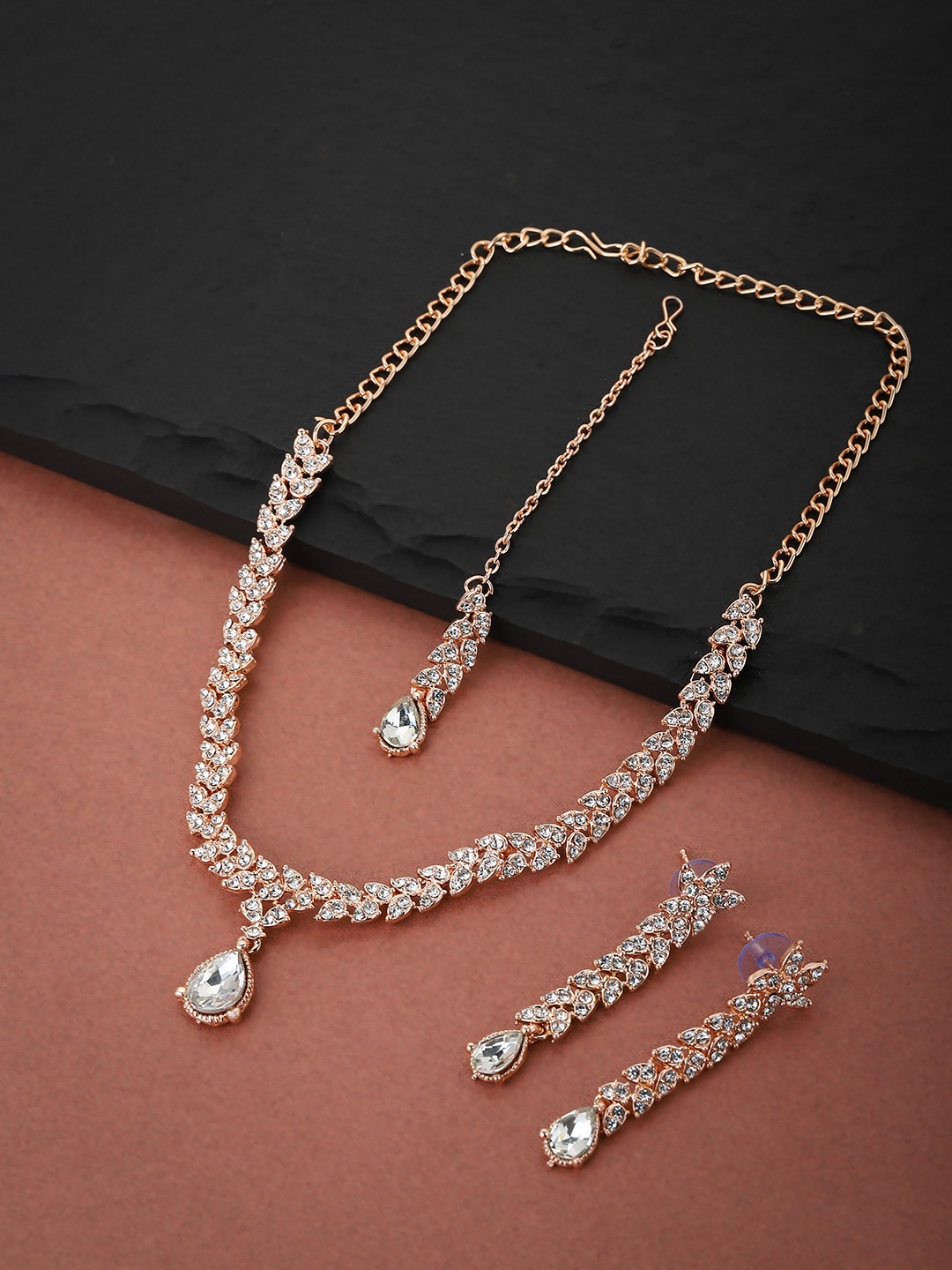 

Carlton London Rose-Gold Plated CZ Studded Handcrafted Jewellery Set