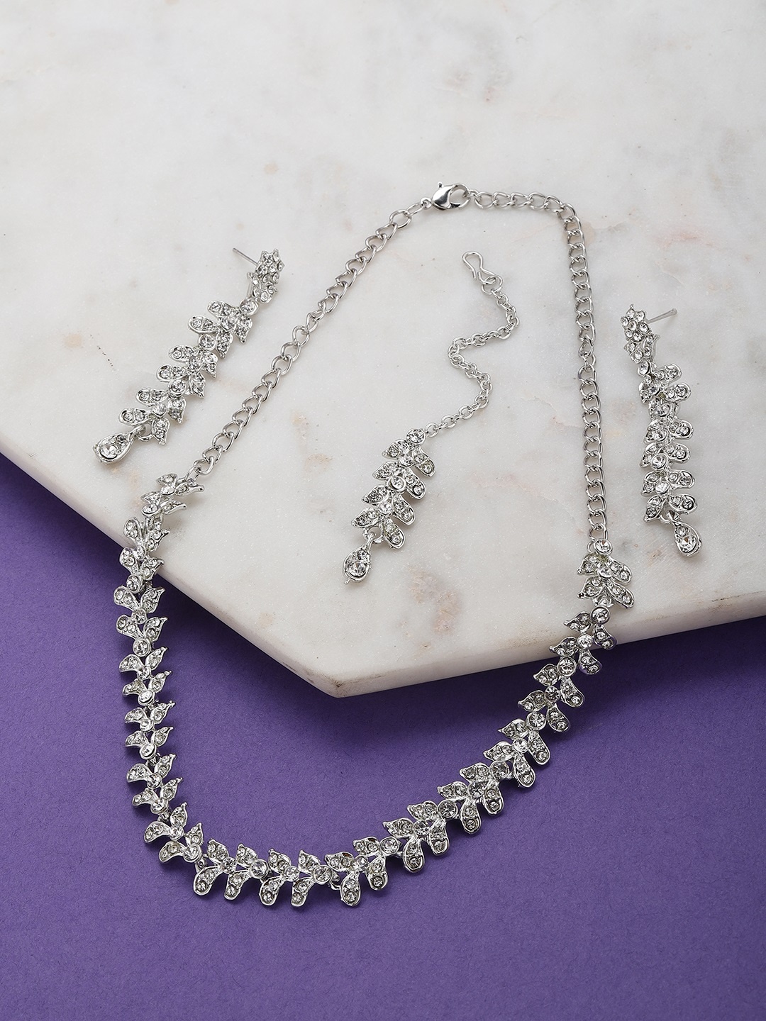

Carlton London Women Silver-Toned Rhodium-Plated CZ Studded Handcrafted Jewellery Set