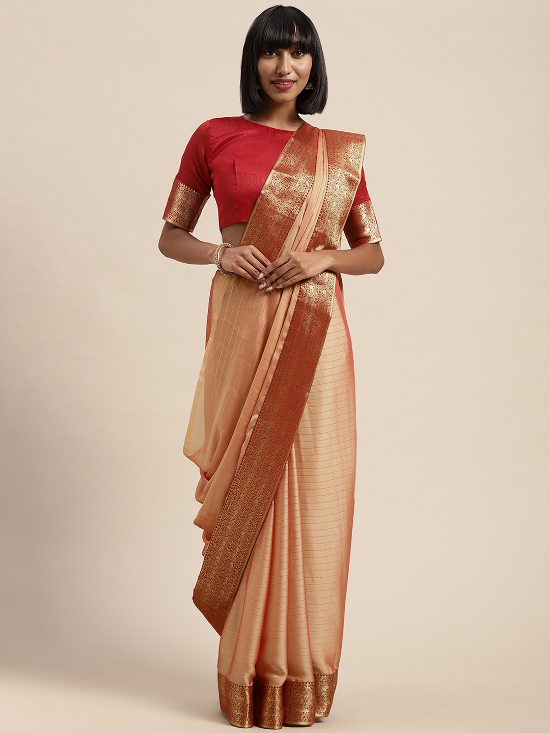 

Saree mall Beige Pure Georgette Solid Leheriya Saree