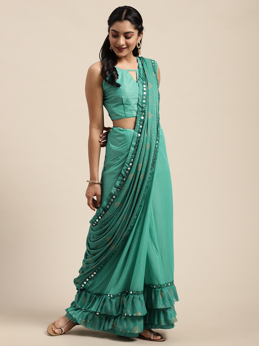 

Saree mall Green Solid Silk Blend Saree