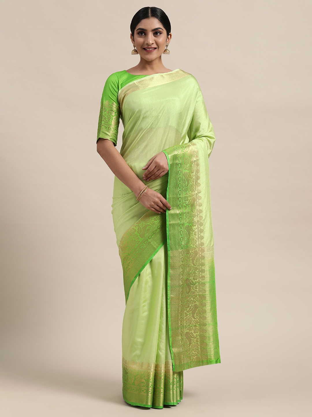 

Shaily Green Woven Design Silk Blend Zari Saree