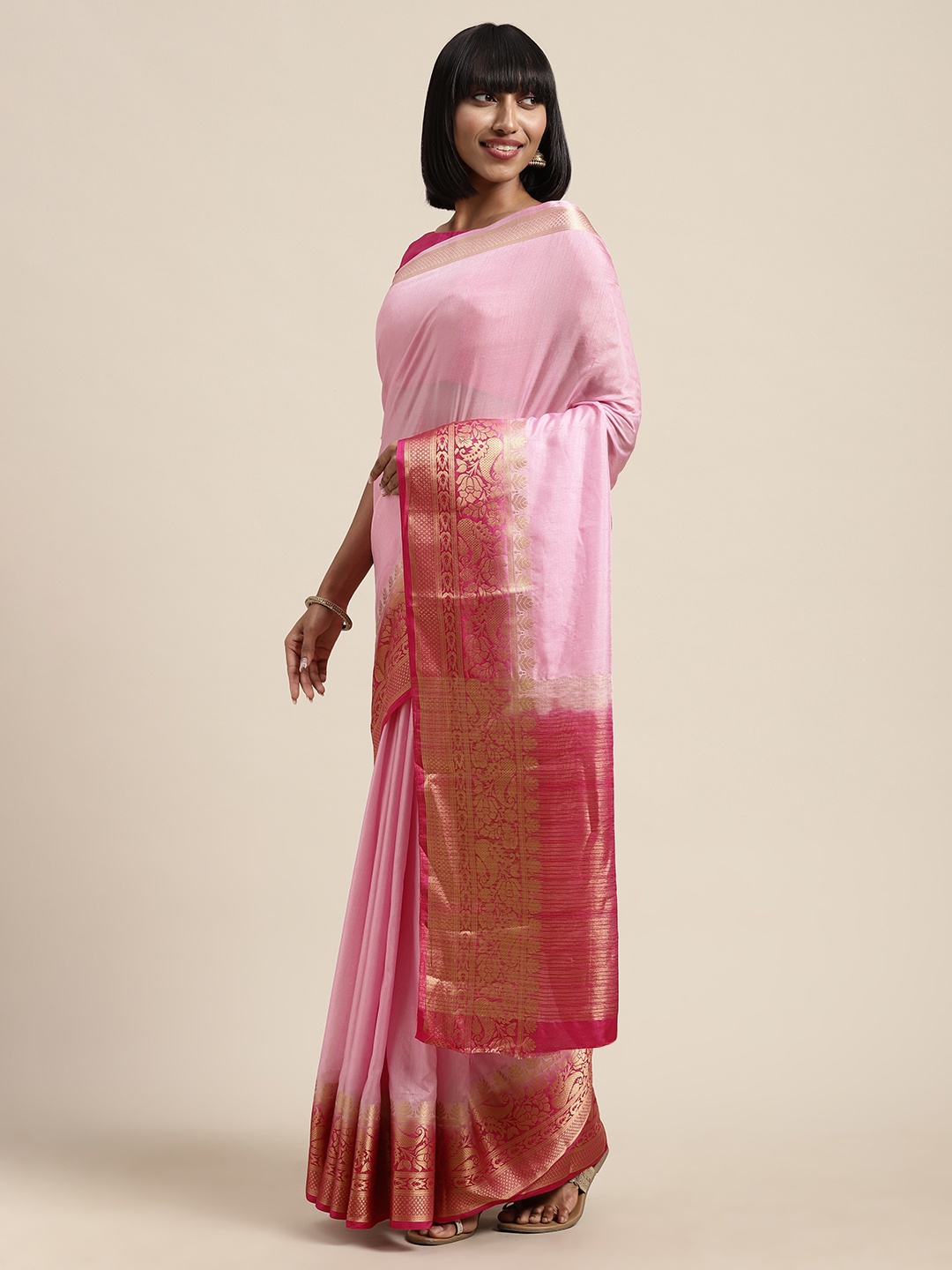 

Shaily Pink Solid Silk Blend Saree