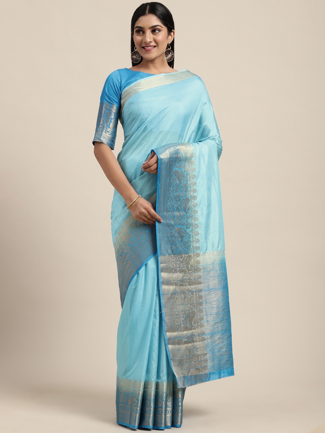 

Shaily Blue Solid Silk Blend Saree