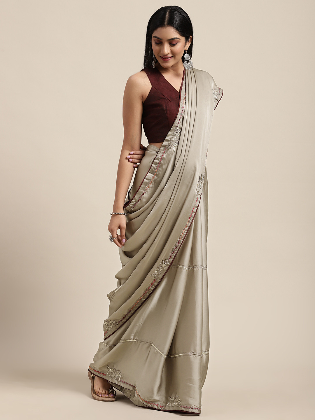 

Shaily Grey Embroidered Silk Blend Saree